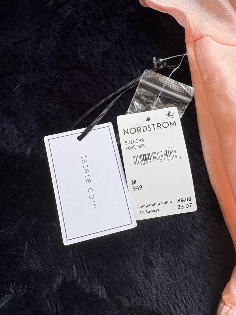 1. State Light Blush Peplum V-Neck Puff Sleeve Blouse - Picture 4 of 5